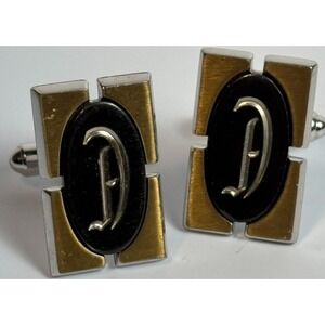 Cuff Links Vintage Black and Mixed Metal Silver Tone Initial Monogram D Hickok